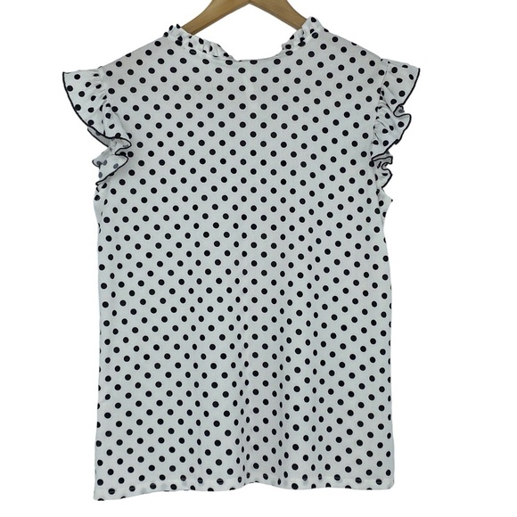 Simply Irresistible white with black polka dot ruffled edge sleeveless top, Med - Picture 2 of 10